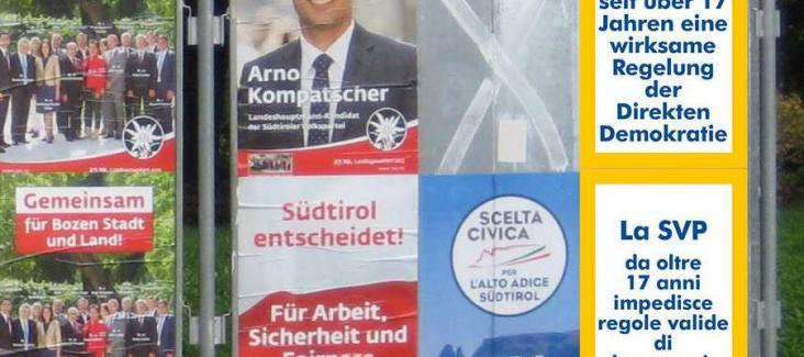 Electoral posters of the SVP (left) boykotted by the Initiative for More Democracy (right)