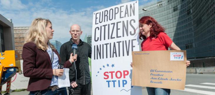 Michael Efler of Mehr Demokratie and Maritta Strasser of Campact in Brussels. Photo by Felix Kindermann