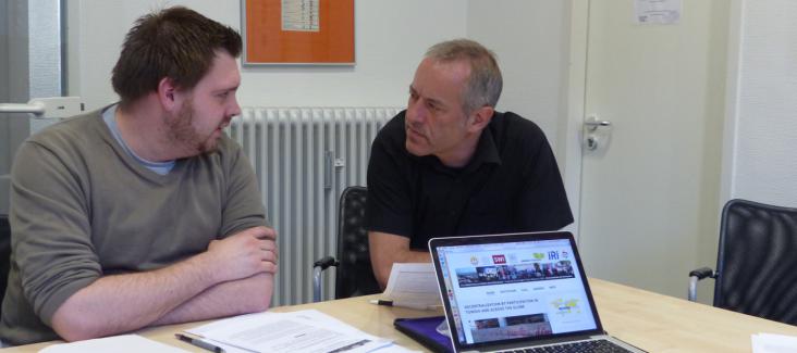 Andreas Mueller and Bruno Kaufmann (right) preparing the Global Forum on Modern Direct Democracy