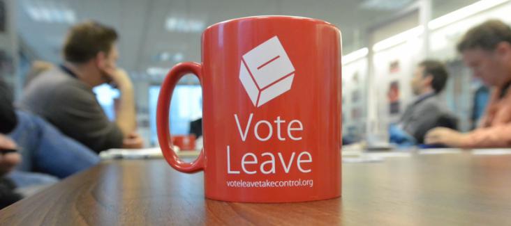A cup of the VoteLeave campaign (Photo by Bruno Kaufmann)