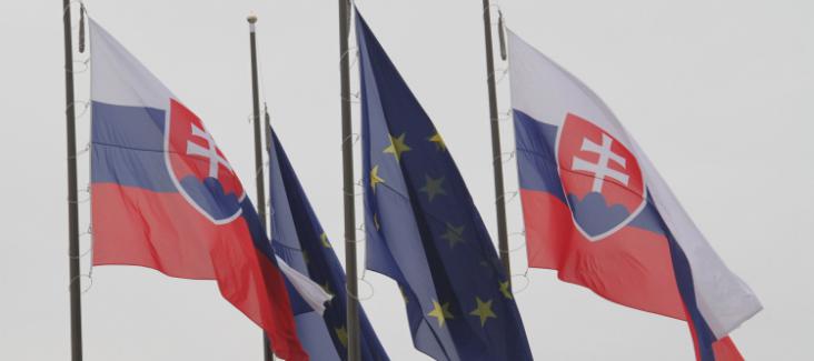Flags of Slovakia and the EU in Bratislava