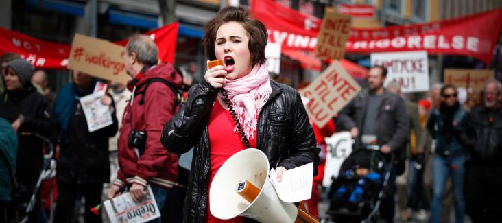 Woman demonstrating in Sweden. Image by Michael Erhardsson, all rights reserved (c) 